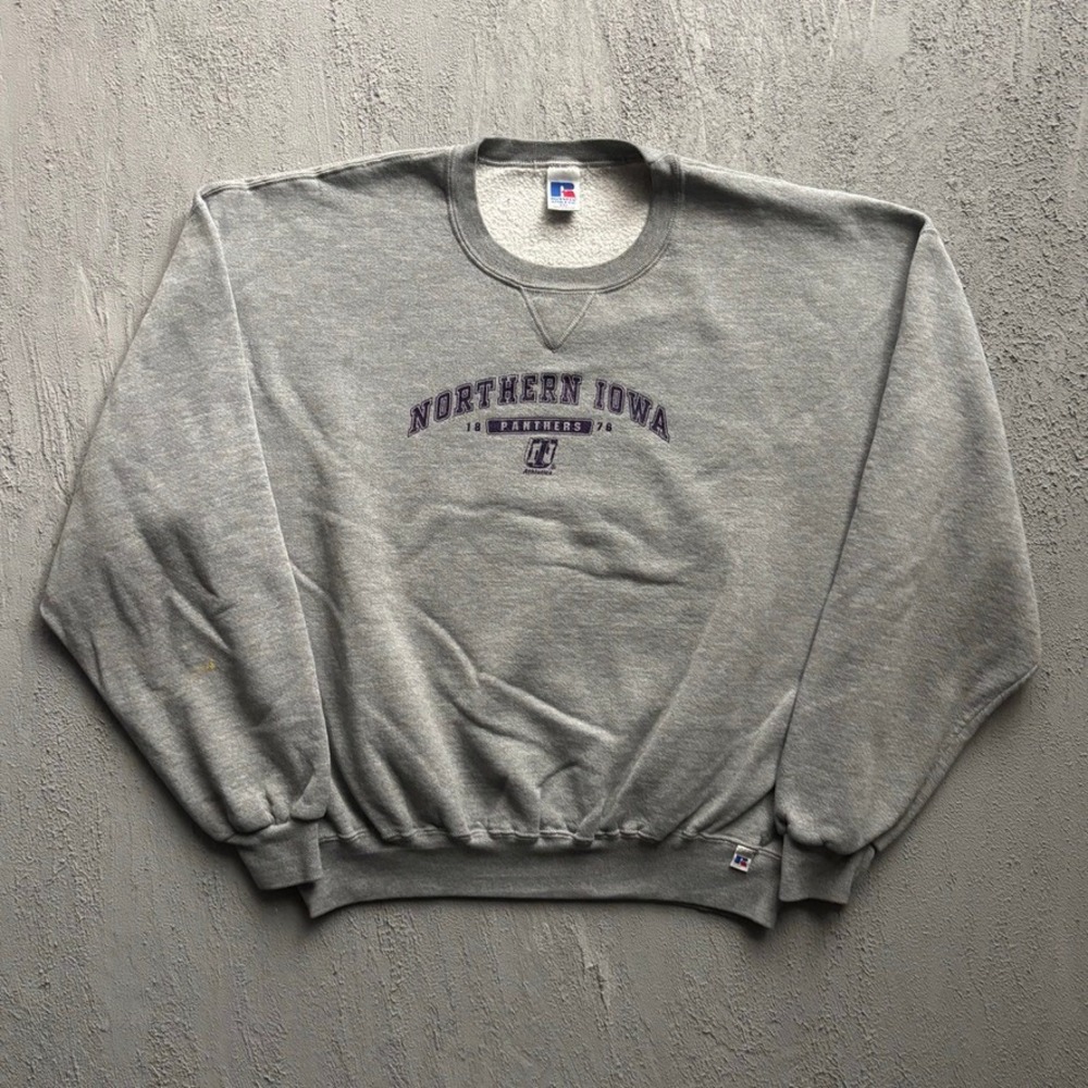 Vintage Northern Iowa Panthers Sweatshirt Mens XXL Gray 90s Russell Athletic